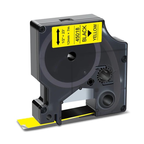 Dymo D1-etiketter, Sort tekst på gul tape, 12mm x 7m, S0720580