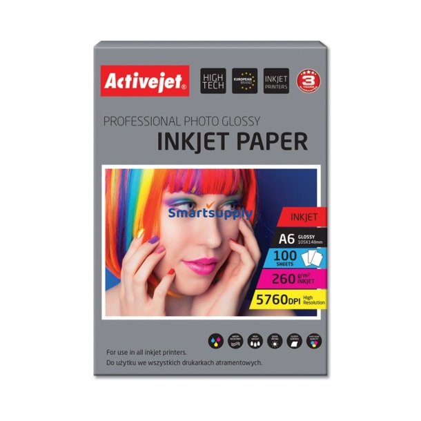 Activejet Ap6-260Gr100 Fotopapir Til Blkprintere, A6, 100 Stk, 10X15