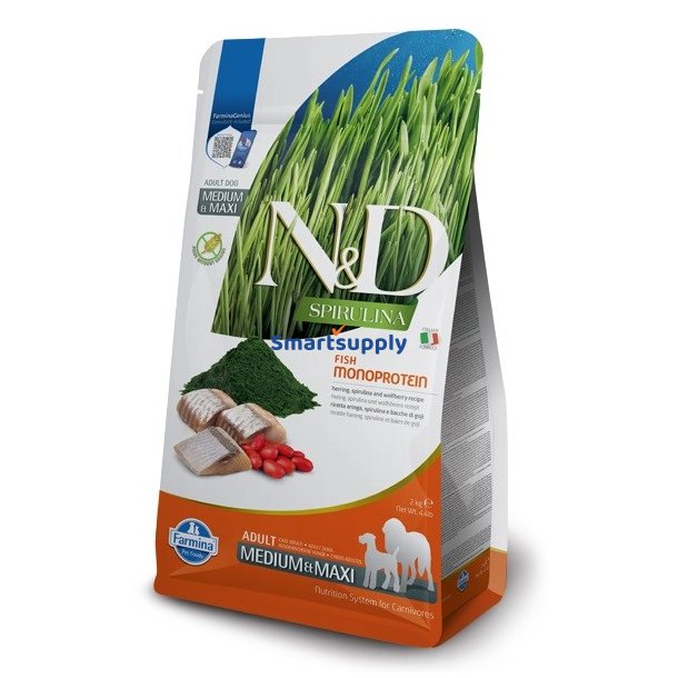 Farmina N &amp; D Spirulina Sild Voksen Med/Maxi - Trfoder Til Hunde - 7 Kg