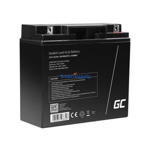 Green Cell Agm54 Kretjsbatteri Agm (Absorberet Glasmtte) 22 Ah 12 V