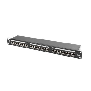 Patch Panel 24 Port 1U Cat.6 sort skjold