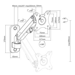 Maclean Monitor Vgbeslag, 17-27'', 7 Kg Max, Gasfjeder, Mc-458
