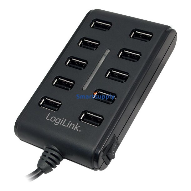10-Ports Hub USB2.0 med t�nd / sluk knap