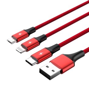 Ladeledning 3-i-1 USB - USB-C/microUSB/Lightning, 1,2m; C4049RD
