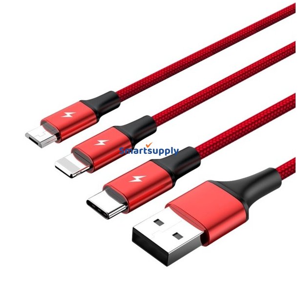 Ladeledning 3-i-1 USB - USB-C/microUSB/Lightning, 1,2m; C4049RD