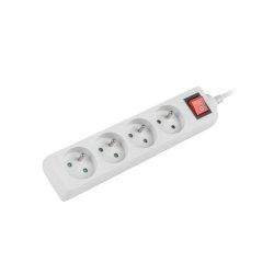 Forl�ngerledning 1,5m, hvid, 4 stik, med kontakt, kabel lavet af solid kobber