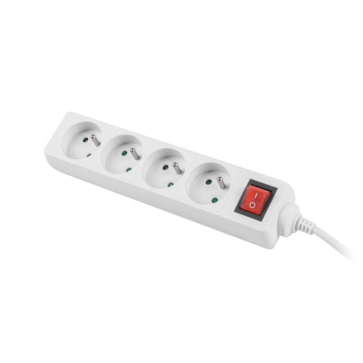 Forl�ngerledning 1,5m, hvid, 4 stik, med kontakt, kabel lavet af solid kobber