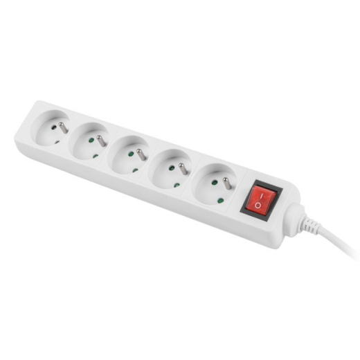 Stikd�se 3m, hvid, 5 stik, med switch, kabel lavet af solid kobber