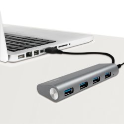 USB 3.0 hub, 4-ports med aluminium kabinet