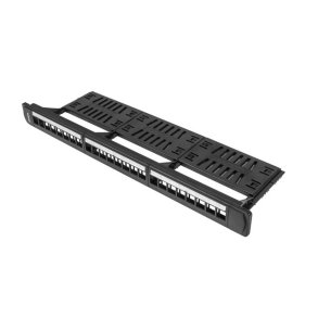 Patch panel 24 porte 1U 19 tommer blank sort med organizer til keystone-moduler