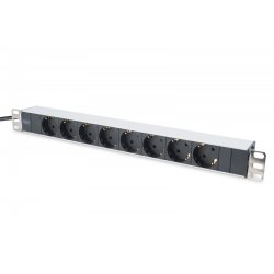 Str�mfordeler PDU 19 tommer, 1U, 8 stik, str�m: 16A, 4000W, aluminium, 2m