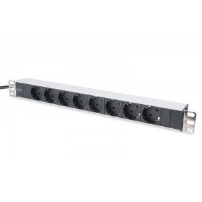 Str�mfordeler PDU 19 tommer, 1U, 8 stik, str�m: 16A, 4000W, aluminium, 2m