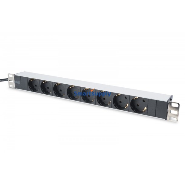 Str�mfordeler PDU 19 tommer, 1U, 8 stik, str�m: 16A, 4000W, aluminium, 2m