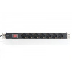 Str�mfordeler PDU 19 tommer, 1U, 7 stik, str�m: 16A, 4000W, aluminium, kontakt, 2m