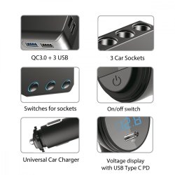 USB biloplader 4xUSB porte