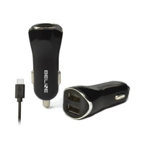 Biloplader 2xUSB + USB-C 2,1A sort