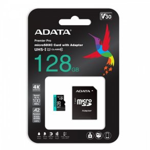 Hukommelseskort microSD Premier Pro 128 GB UHS1 U3 V30 A2 + adapter