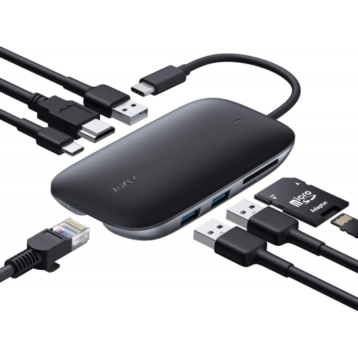 CB-C71 aluminium HUB USB-C | 8in1 | RJ45 Ethernet 10/100/1000Mbps | 3xUSB 3.1 | HDMI 4k@30Hz | SD &amp; microSD | USB-C Power Delivery 100W