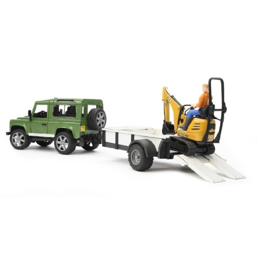 Bruder Land Rover med trailer og mini gravemaskine