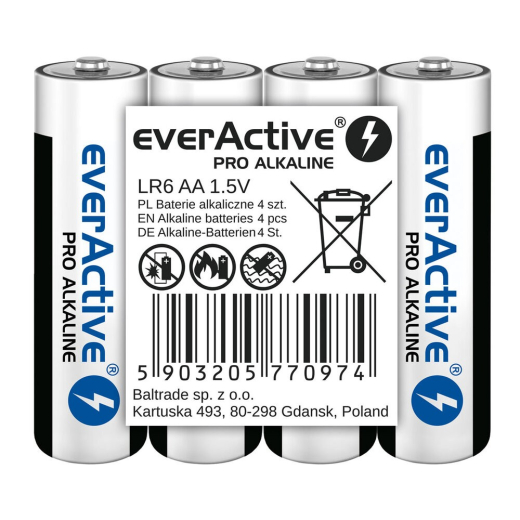 BATTERIER LR6/AA PRO AL KALINE SHRINK 4 STK