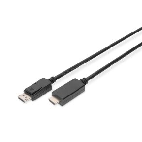 Adapterkabel Displayport 1.2 med l�s 4K 60Hz UHD Typ DP/HDMI A M/M sort 3m