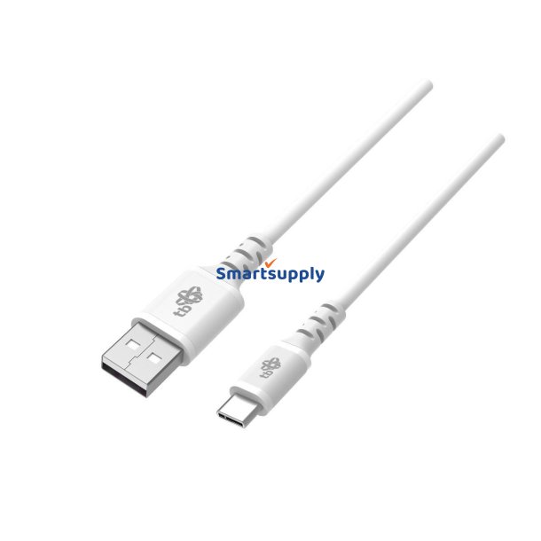 Kabel USB-USB C 2m silikone hvid Hurtigopladning