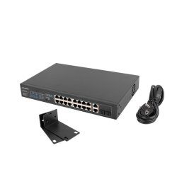 Switch 16X 100MB POE+/2X combo unmanaged rack 19-tommer gigabit ethernet 150W