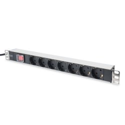 Str�mfordeler PDU 19 tommer, 1U, 7 stik, str�m: 16A, 4000W, aluminium, kontakt, 2m