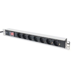 Str�mfordeler PDU 19 tommer, 1U, 7 stik, str�m: 16A, 4000W, aluminium, kontakt, 2m