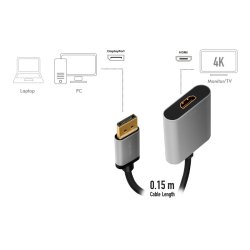 Displayport til HDMI adapter, 4K 60hz, alu, 0.15