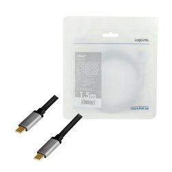 USB-C M/M kabel, PD, alu, 1.5m