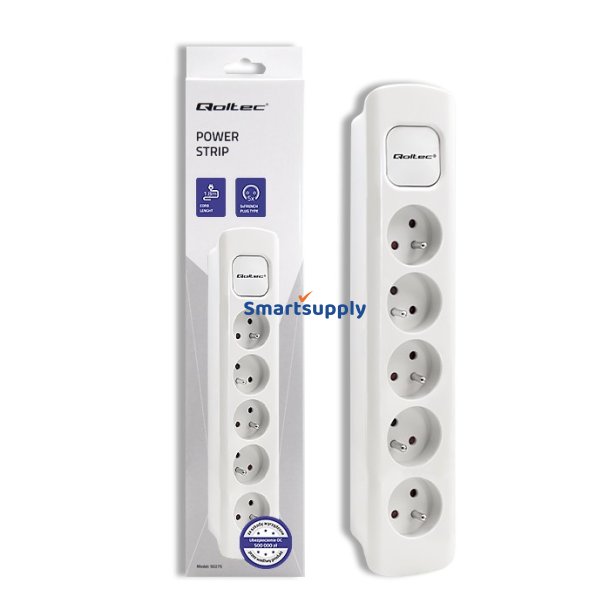 Str�mstikd�se 5 stik, 1.8m, Hvid