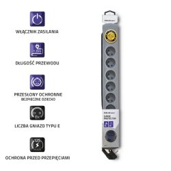 Surge protector Quick Switch 8 stikkontakter 1,8m gr�