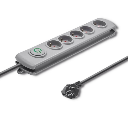 Oversp�ndingsbeskyttelse 5 stik 1.8m gr�