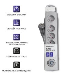 Oversp�ndingsbeskytter 5 stik 3m gr�