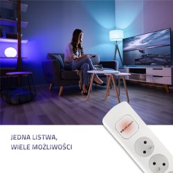 Str�mstikd�se 5 stik, 1.8m, Hvid