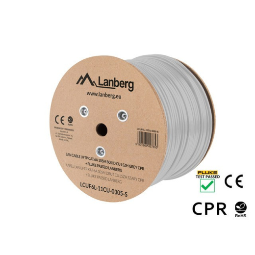 Kabel LAN UFTP Cat-6A 305M ledning CU LSZH CPR+ fluke best�et, gr�