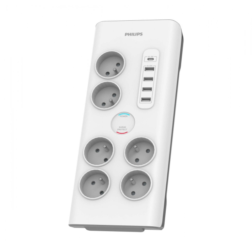 Oversp�ndingsbeskytter 6 stik AC Fr 40W, 2 m