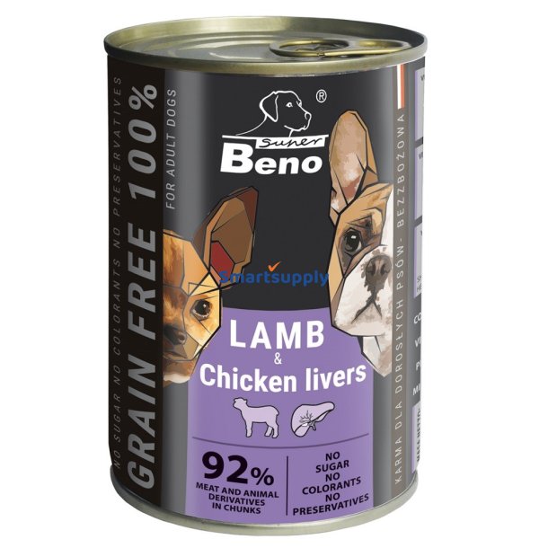 SUPER BENO Lamb with chicken livers - vdt hundefoder - 415g