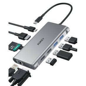 Hub USB-C CB-C89 Aluminium | 10w1 | RJ45 Ethernet 10/100/1000Mbps | 4xUSB | HDMI 4k@30Hz | SD og microSD | USB-C Power Delivery 100W