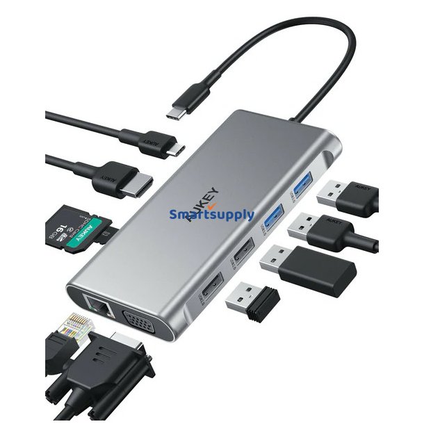 Hub USB-C CB-C89 Aluminium | 10w1 | RJ45 Ethernet 10/100/1000Mbps | 4xUSB | HDMI 4k@30Hz | SD og microSD | USB-C Power Delivery 100W