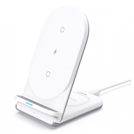 AUKEY LC-A2 Hvid Tr�dl�s Oplader 2i1 USB-C