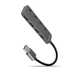 Hub HUE-MSA 4x USB3.2 Gen 1 SWITCH, metal, micro USB str�m IN, 20cm USB-A kabel