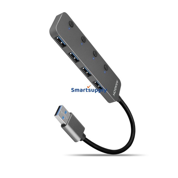 Hub HUE-MSA 4x USB3.2 Gen 1 SWITCH, metal, micro USB str�m IN, 20cm USB-A kabel