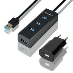 Oplader Hub HUE-S2BP 4x USB 3.2 Gen 1, 1.2m Kabel, MicroUSB Opladning, Incl. AC Adapter
