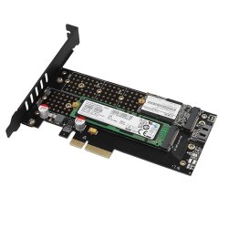 PCEM2-DC PCI-E 3.0 4x - DUAL M.2 SSD (NVMe + SATA), dual sp�nding, op til 110mm SSD, bl�ser + k�leplade