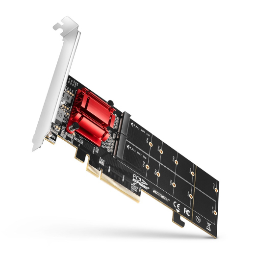 PCEM2-ND PCE-E 3.0 8x - dual M.2 NVMe M-key slot adapter med dataswitch, SP &amp; LP, op til 110mm SSD