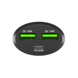 Biloplader 2x USB 1x USB-C QC 3.0