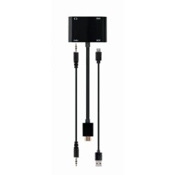 HDMI han til HDMI hun + VGA hun adapter med lyd og ekstra str�mport