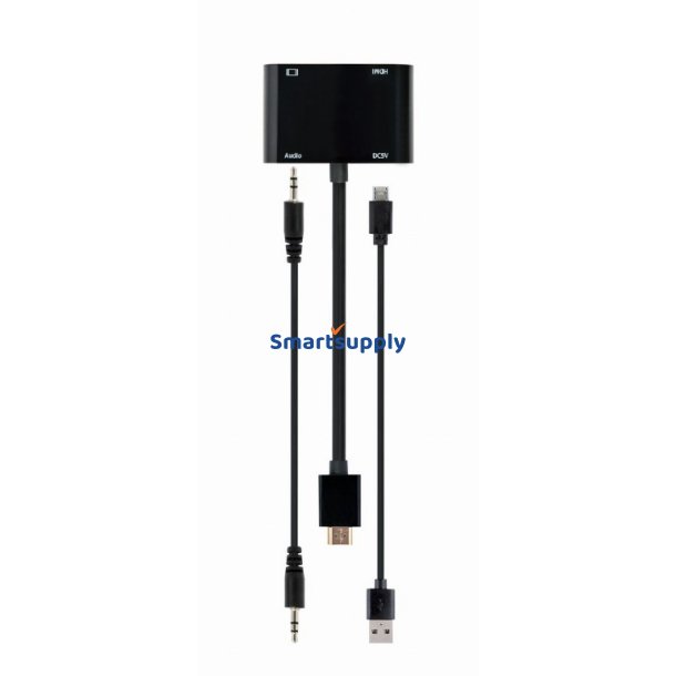 HDMI han til HDMI hun + VGA hun adapter med lyd og ekstra str�mport